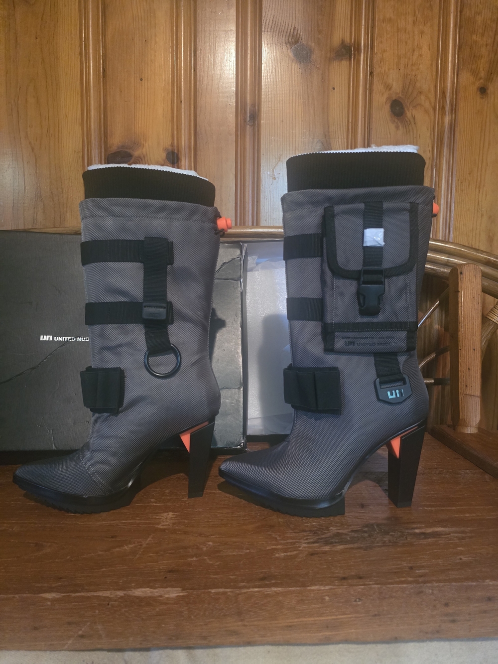 NWT United Nude Women’s Gray Utility Mid-Calf Heeled Boots - Picture 6 of 16